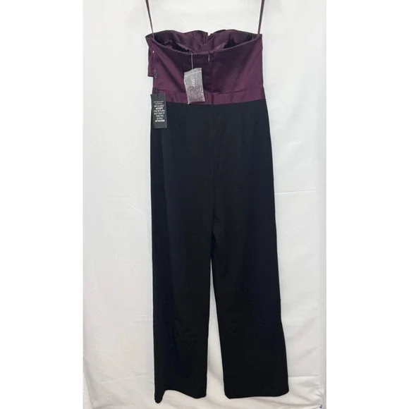 White House Black Market WHBM Strapless Twist Plum Black Jumpsuit 6 Wide Leg - Picture 4 of 10
